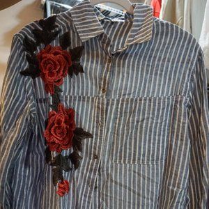 Windsor Flower Embroidered Stripped Button Down